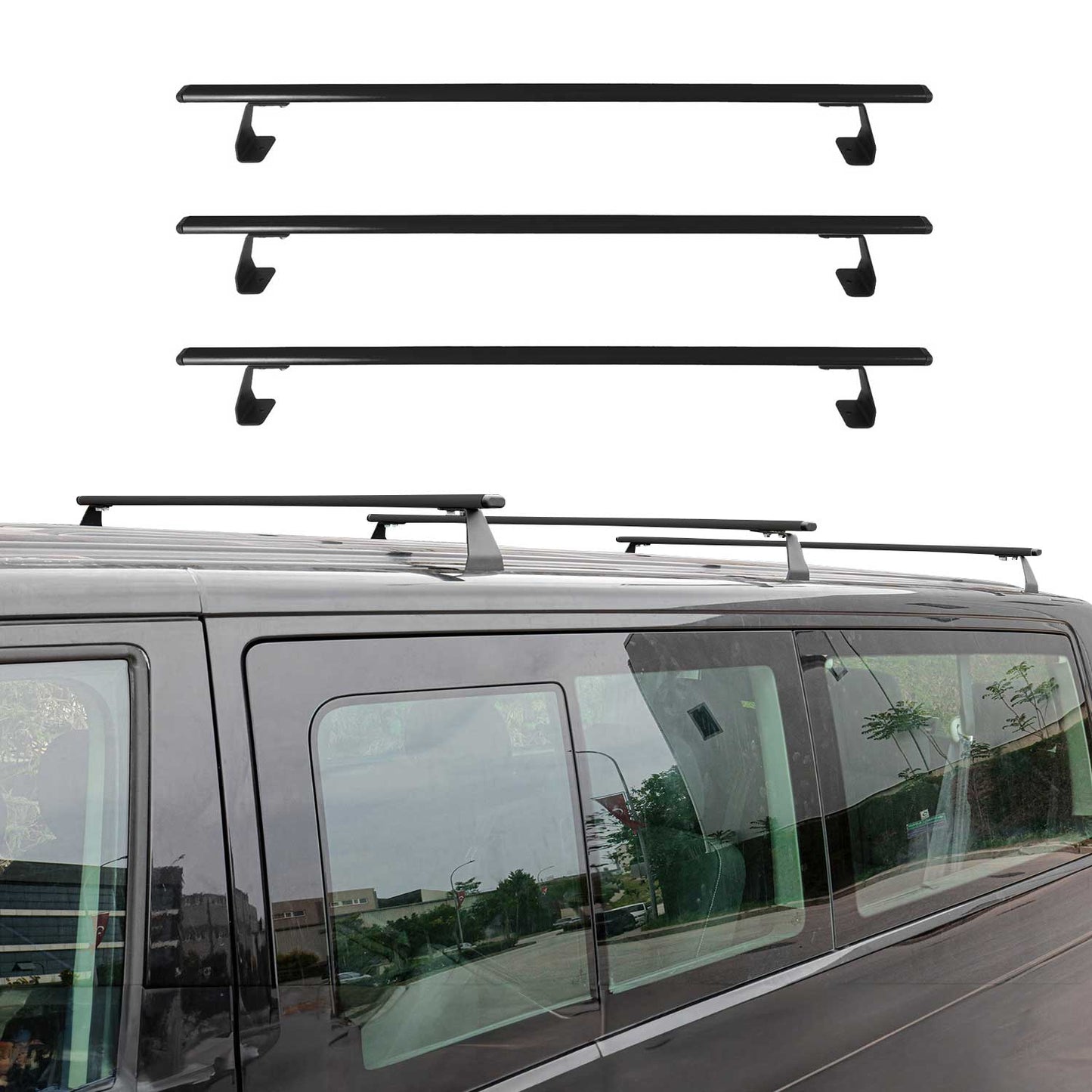 2015-2018 Chevrolet City Express Roof Rack Cross Bars Steel 3Pcs Black