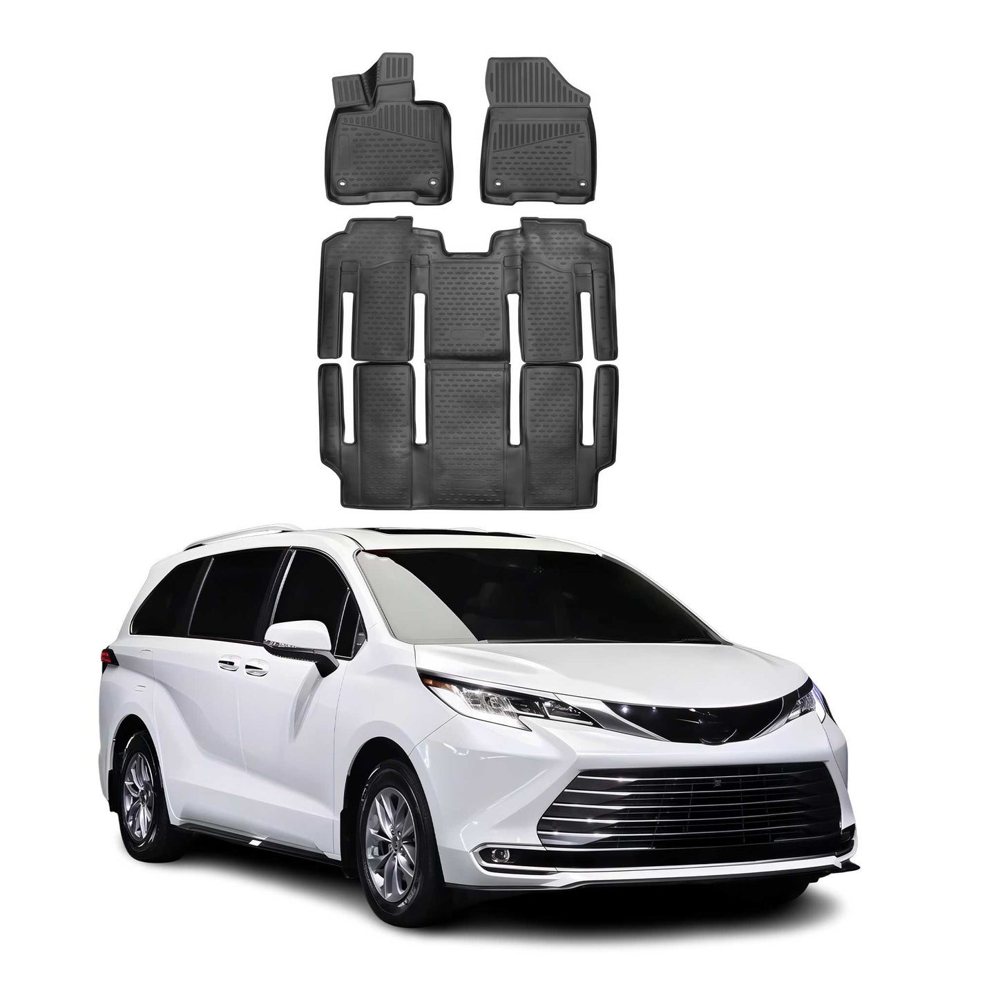 2021-2026 Toyota Sienna Floor Mats Liners Full Set All Weather 7 Seats