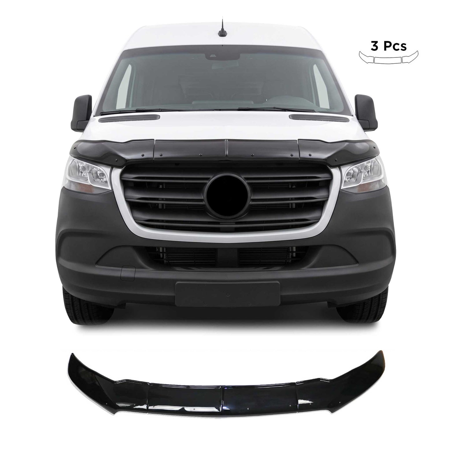 2019-2026 Mercedes Sprinter W907 910 Front Bug Shield Hood Deflector 3Pcs
