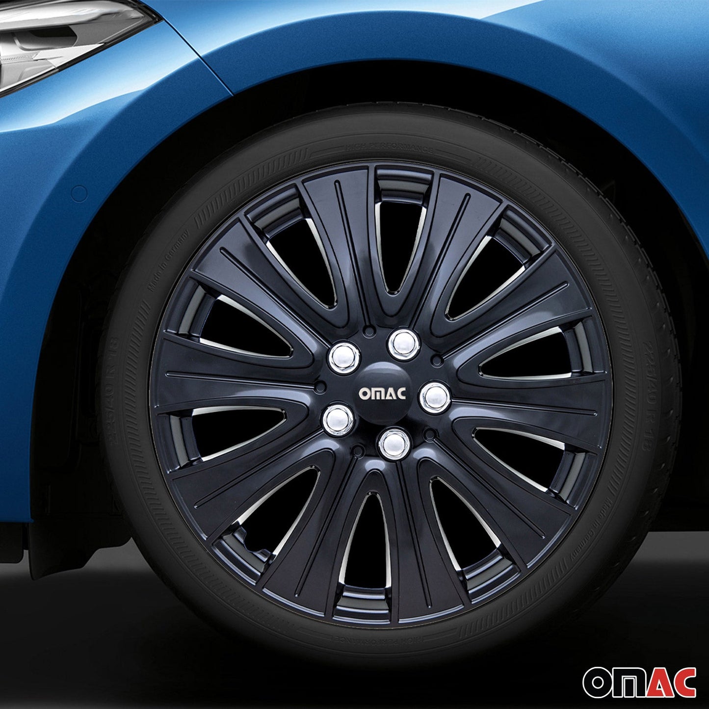 Pisa Hub Caps Wheel Cover 16" Gloss Black & Grey Full Set 4 pcs.