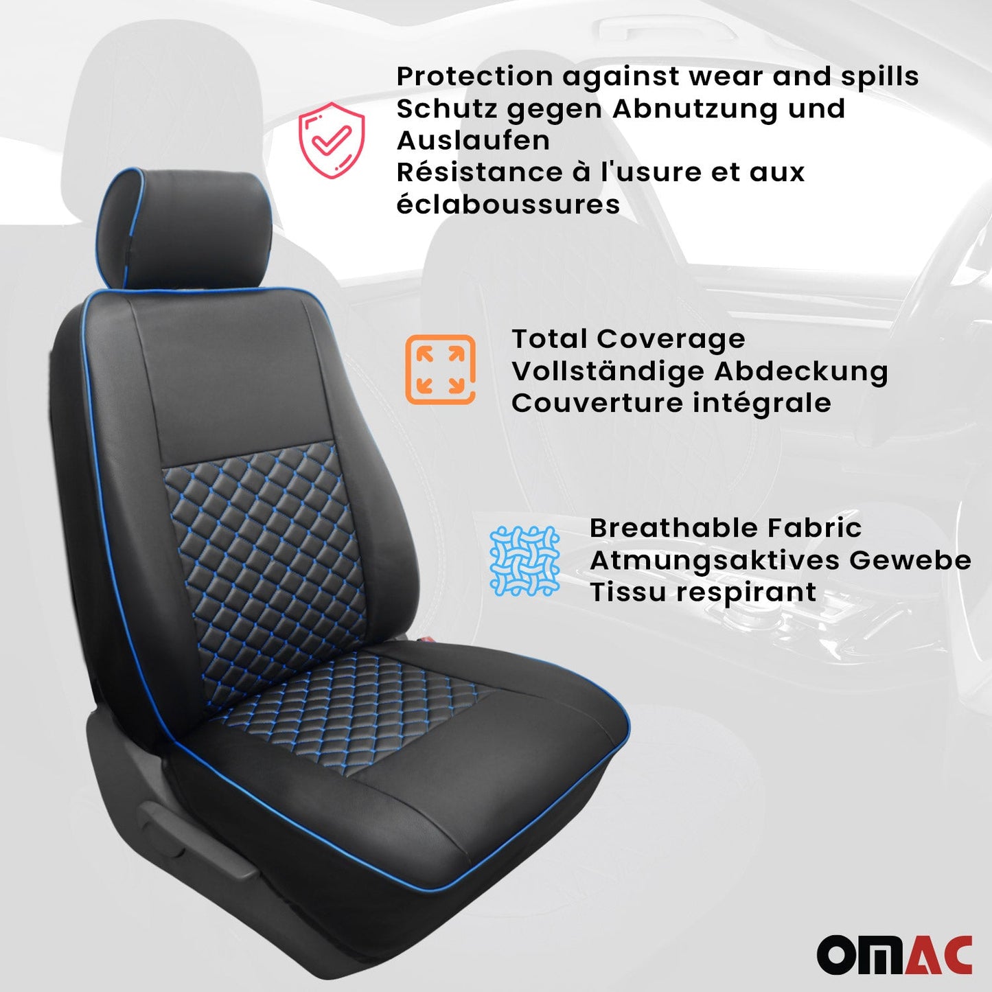 2015-2026 Ford Transit Leather Front Car Seat Covers Protector Black Blue