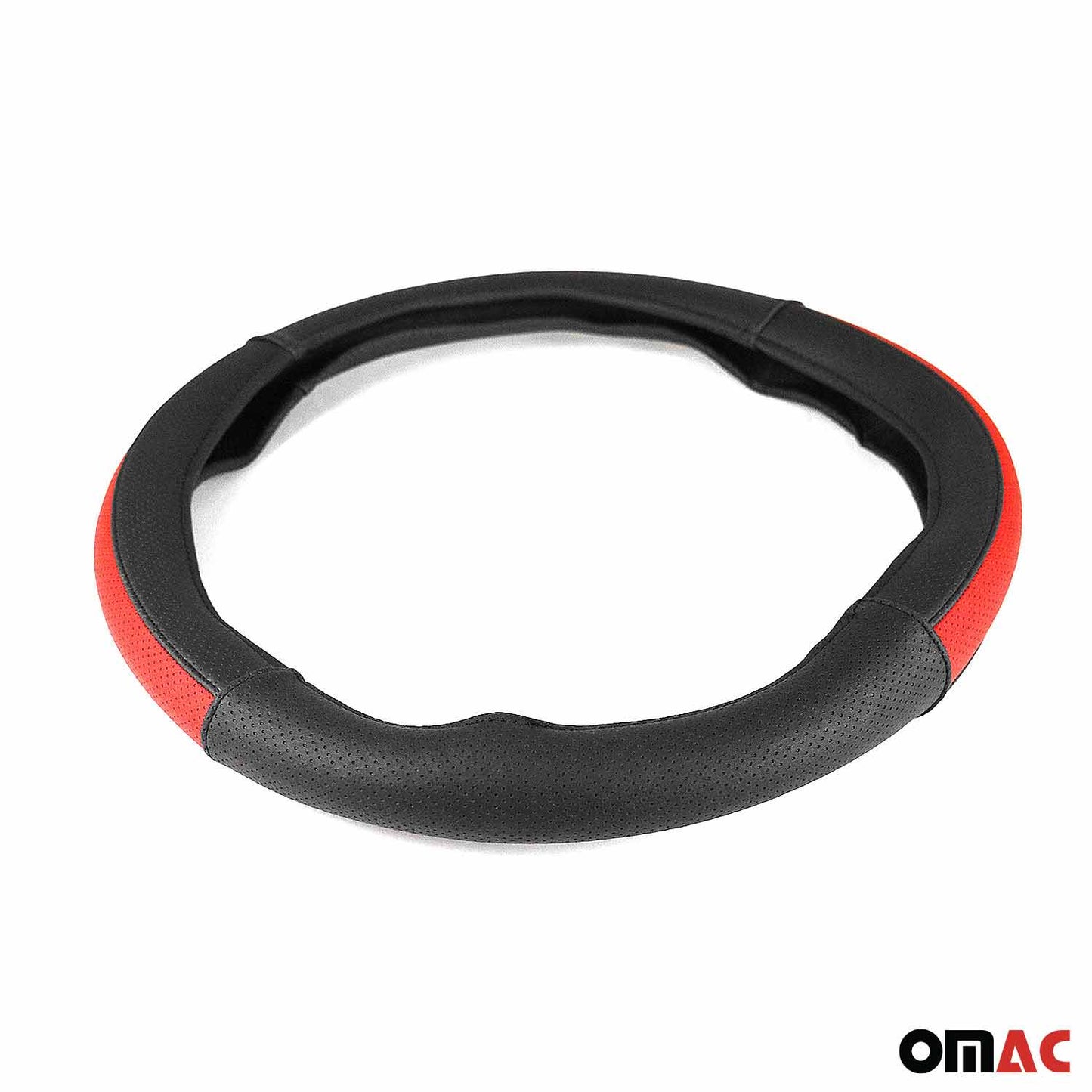 14.5-15.5’’ Steering Wheel Cover Half Moon Red Leather Anti-slip Breathable