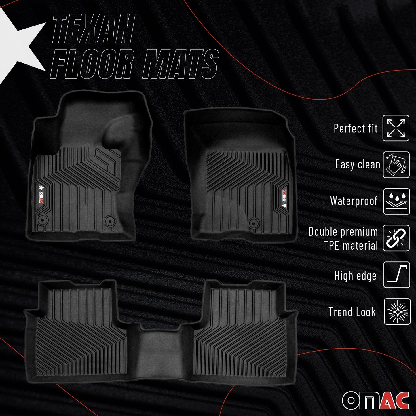 2021-2026 Ford Bronco Sport Premium Floor Mats Liners First and Second Row Set Black