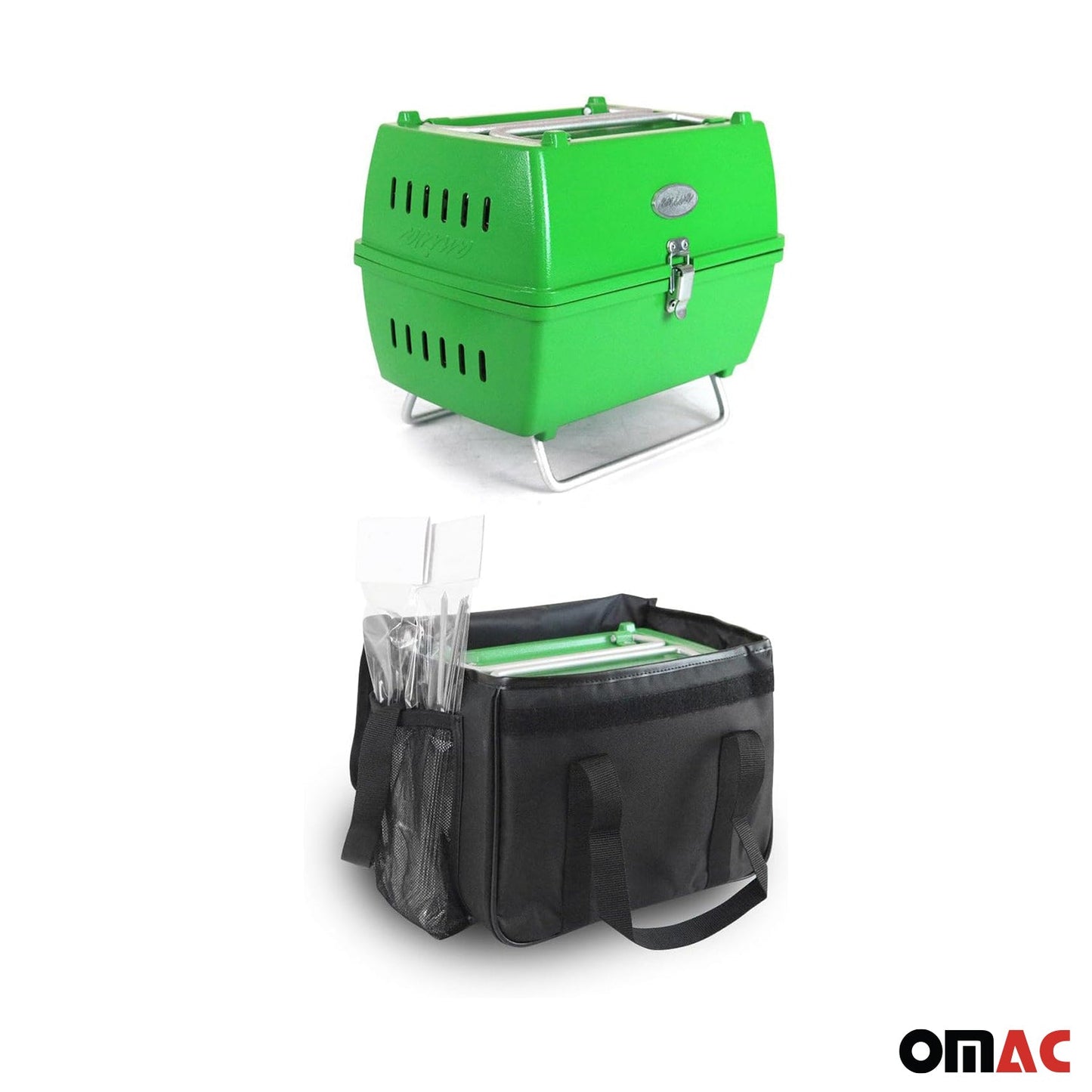 Green Portable Charcoal BBQ Grill Outdoor Camping 13 Pcs with Durable Bag SET