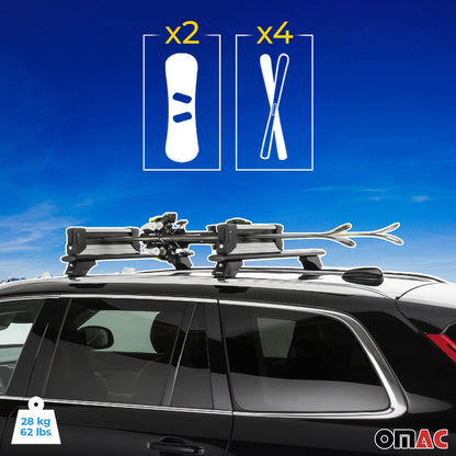 23.6 Inches Ski Rack Snowboard Carriers Top Holder Roof Rack Lockable