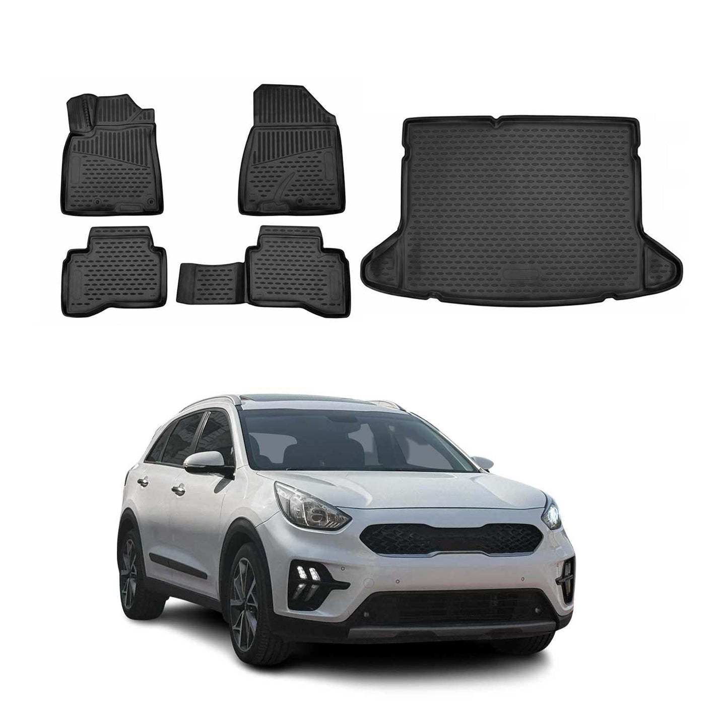 2017-2022 Kia Niro 1.gen Plug-in Hybrid Floor Mats & Cargo Liner Full Set All Weather Black