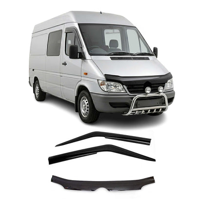 2003-2006 Dodge Sprinter Bug Shield Hood Deflector & Window Visor Kit 3Pcs Smoke