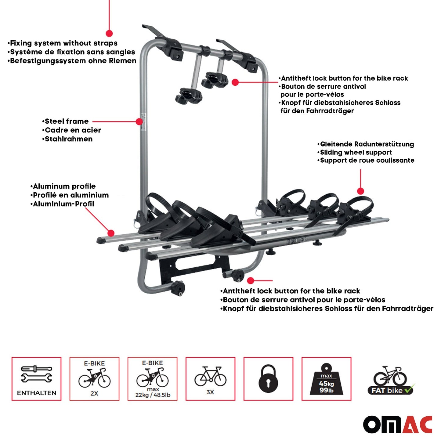 2007-2013 Honda Fit 3 Bike Rack Carrier Hitch Mount Black 1Pc
