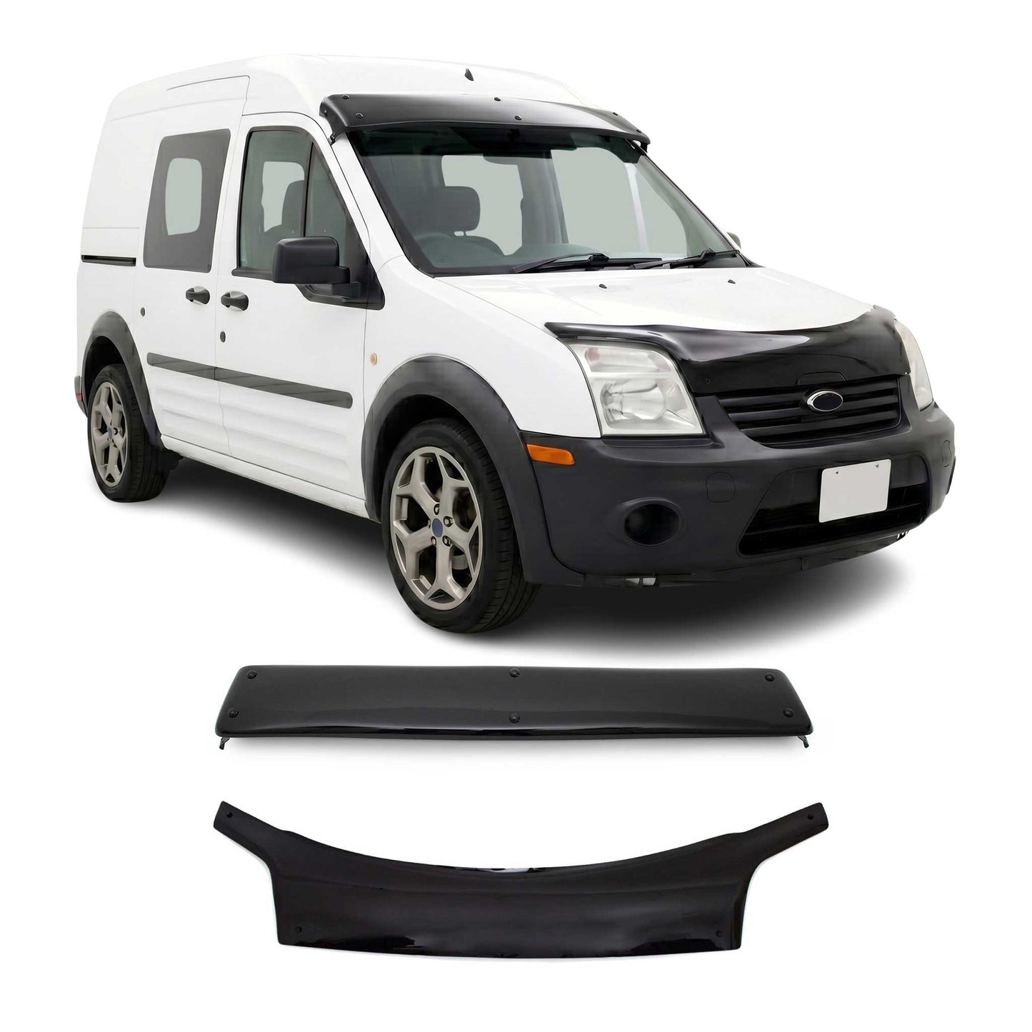 2002-2009 Ford Transit Connect Windshield Sun Visor & Bug Shield Deflector Kit 2Pcs Smoke