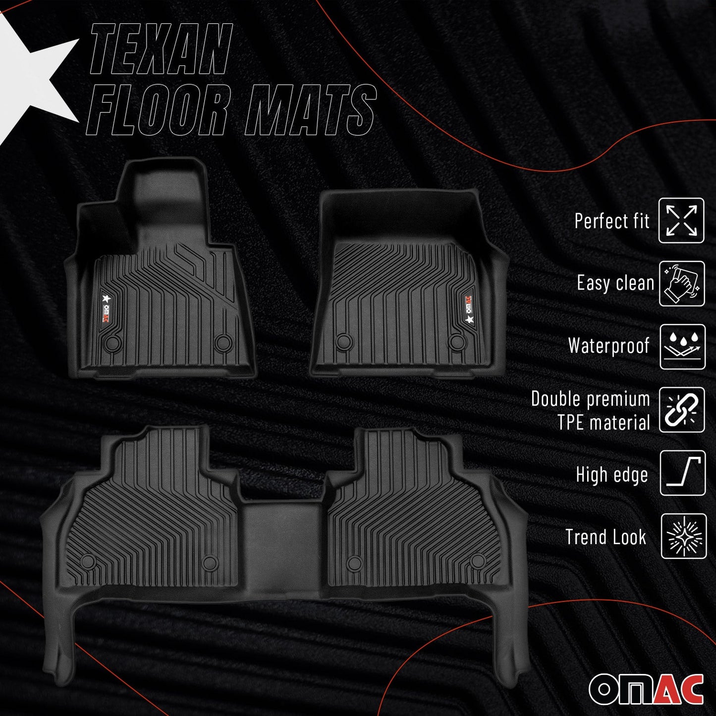 2019-2026 BMW X7 G07 Premium Floor Mats Liners 7 Seats First and Second Row Set Black