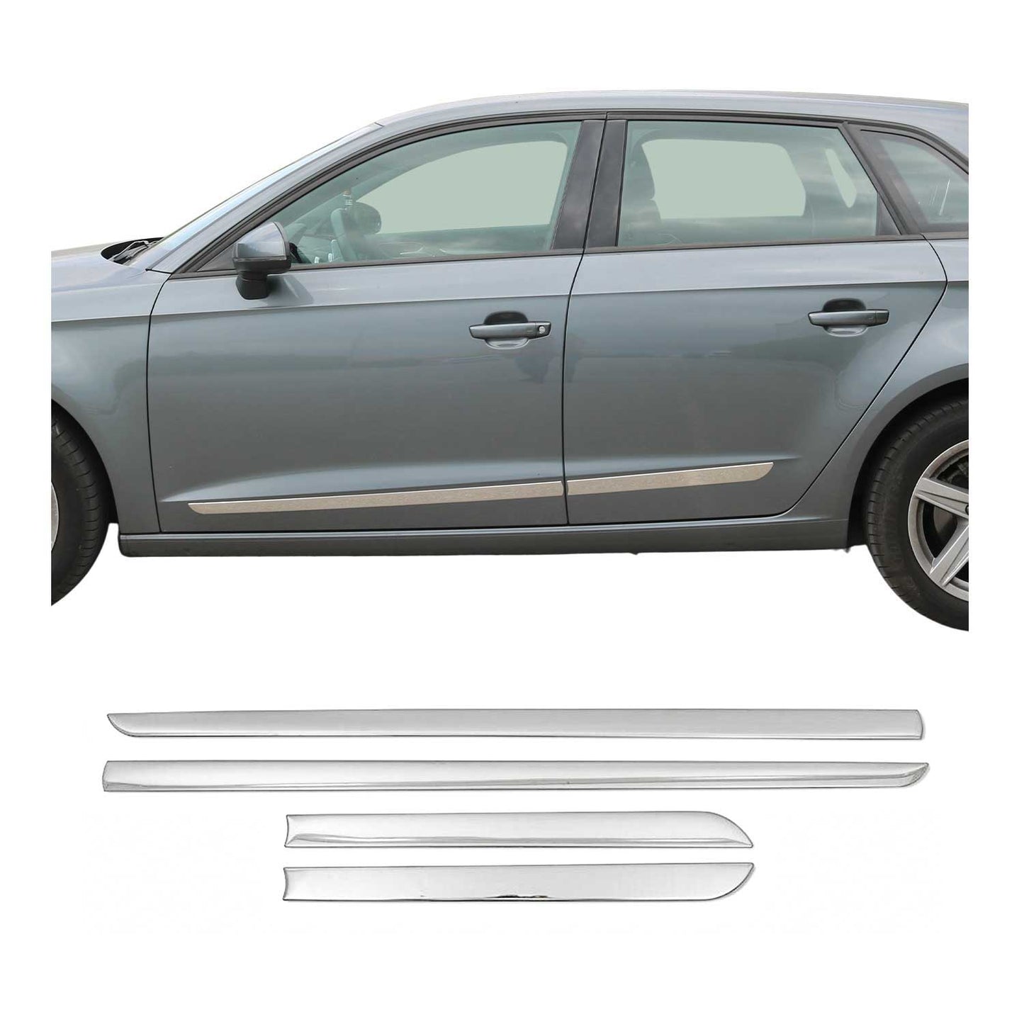 Chrome Body Door Side Molding Trim Streamer Stainless Steel 4 Pcs Set