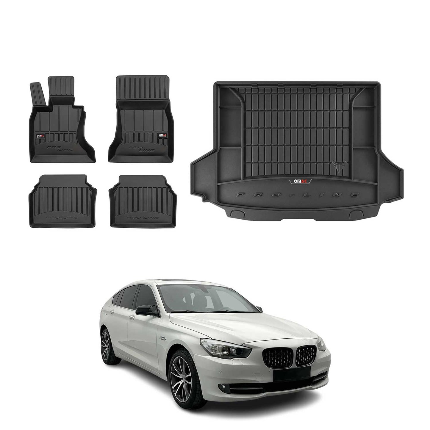 2010-2017 BMW 5 Series GT F07 RWD Premium Floor Mats & Cargo Liner Full Set All Weather Heavy Duty Black