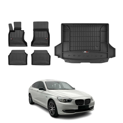 2010-2017 BMW 5 Series GT F07 RWD Premium Floor Mats & Cargo Liner Full Set All Weather Heavy Duty Black