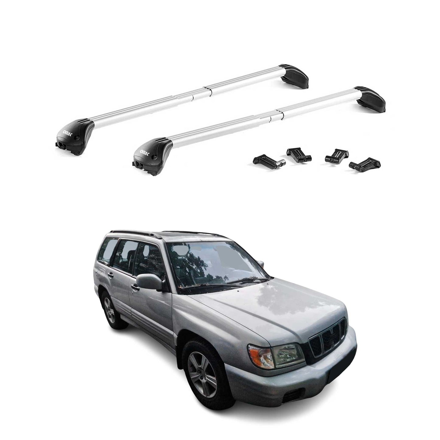 1998-2002 Subaru Forester I Roof Rack Cross Bars Silver
