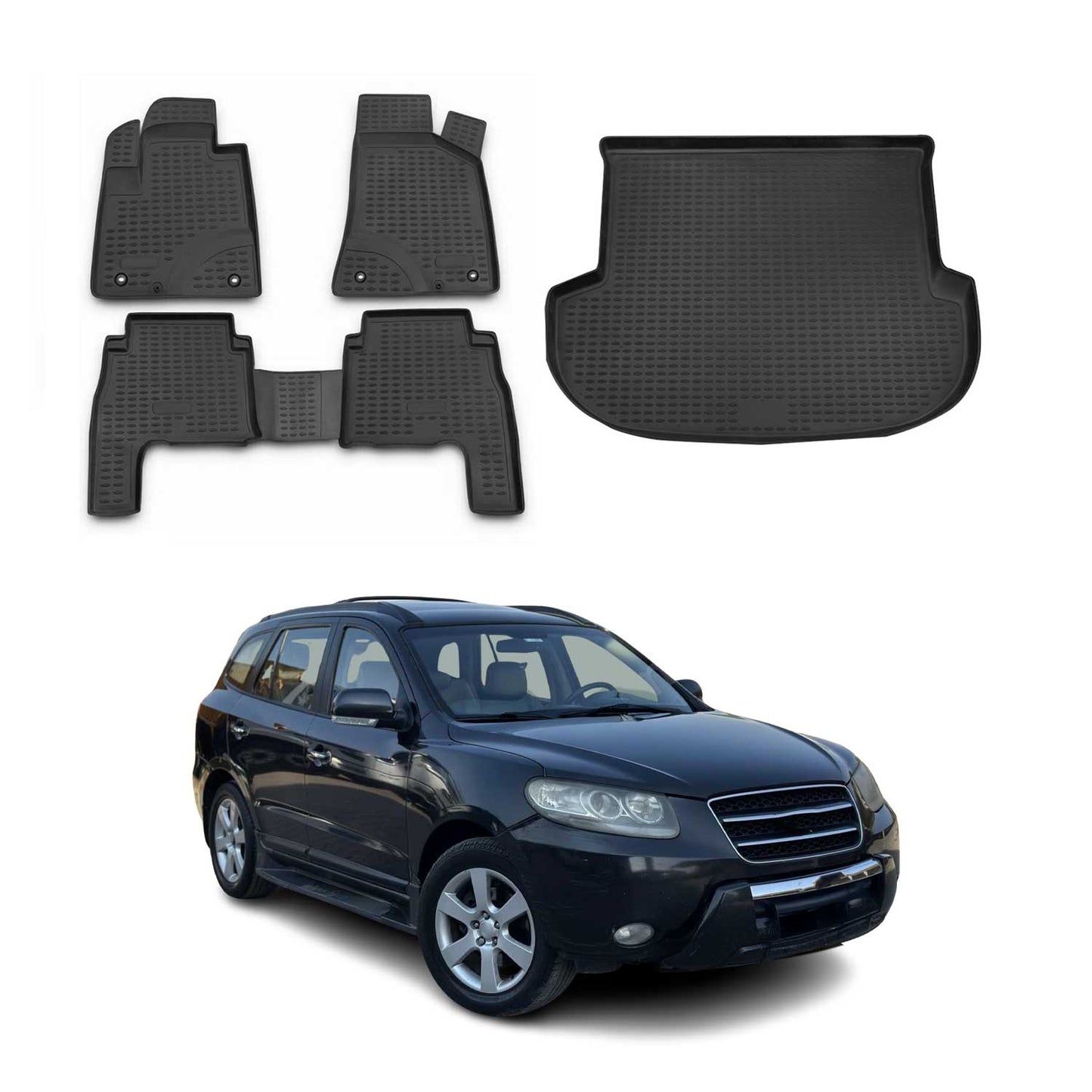 2007-2010 Hyundai Santa Fe 2.gen Pre-Facelift Floor Mats & Cargo Liner Full Set All Weather Black
