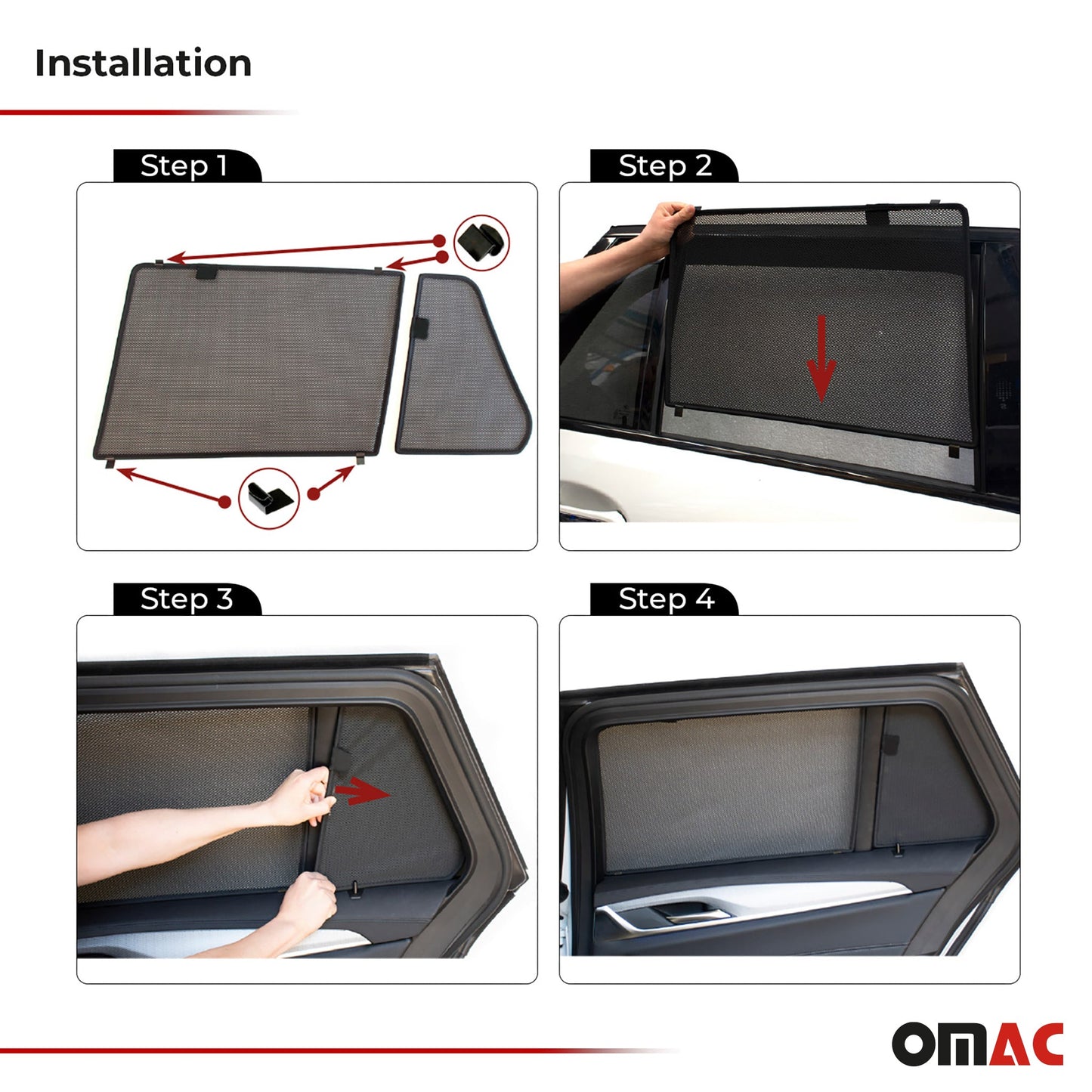 Side Rear Window Curtain Mesh UV Block for Volvo V60 2015-2018 Wagon Black 4Pcs