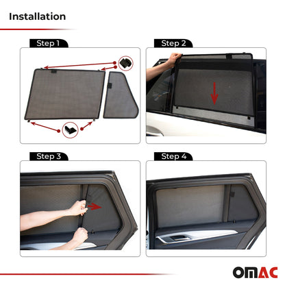 Side Rear Window Curtain Mesh UV Block for Volvo V60 2015-2018 Wagon Black 4Pcs