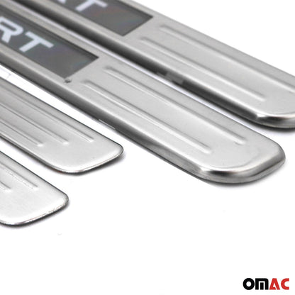 Door Sill Cover Illuminated Sport Brushed Chrome S.Steel 4 Pcs