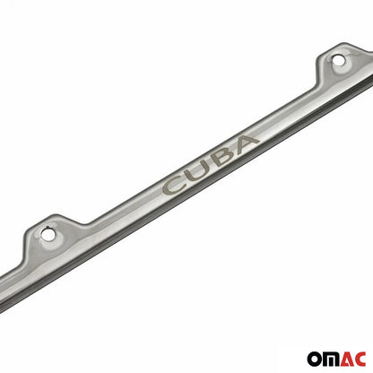 CUBA Print License Plate Frame Tag Holder Chrome S. Steel Set 2 Pcs.