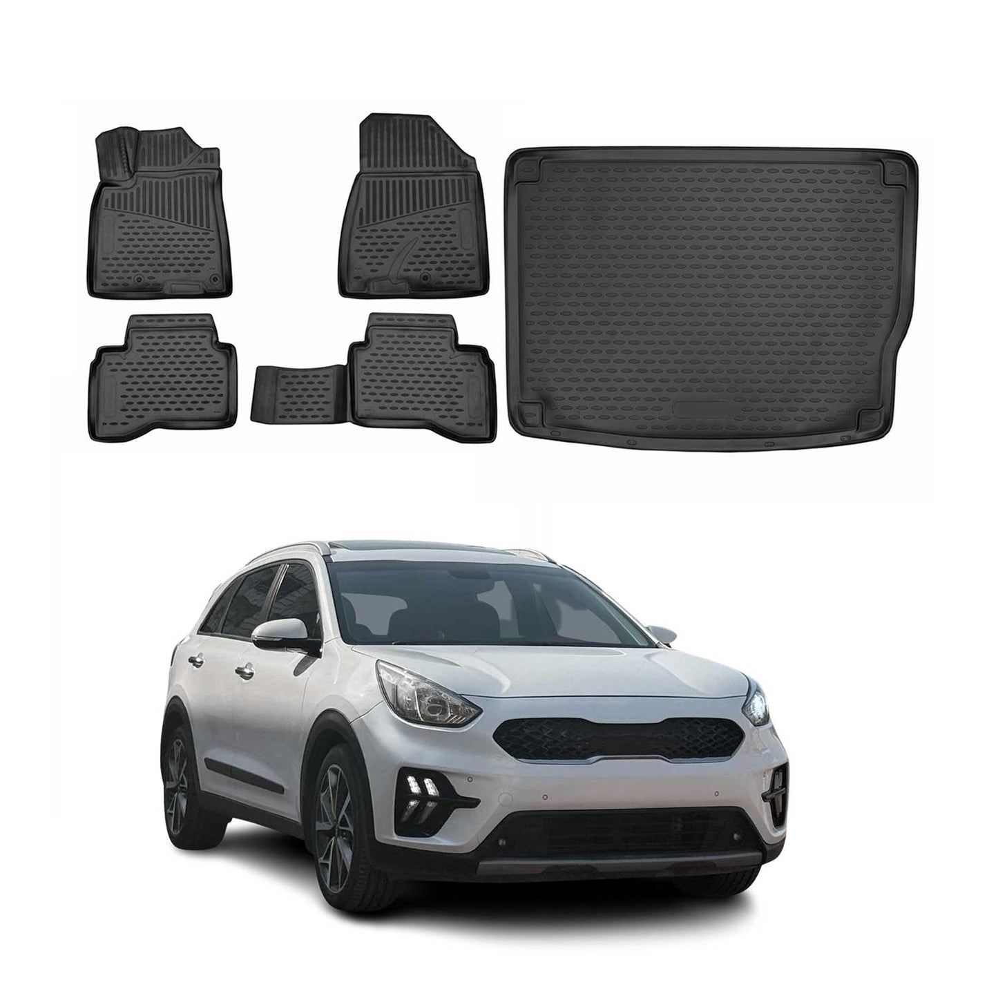 2017-2022 Kia Niro 1.gen Plug-in Hybrid Floor Mats & Cargo Liner Full Set All Weather Black