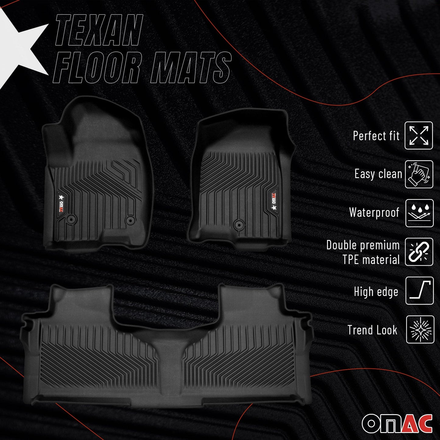 2021-2026 Cadillac Escalade Premium Floor Mats Liners First and Second Row Set Black