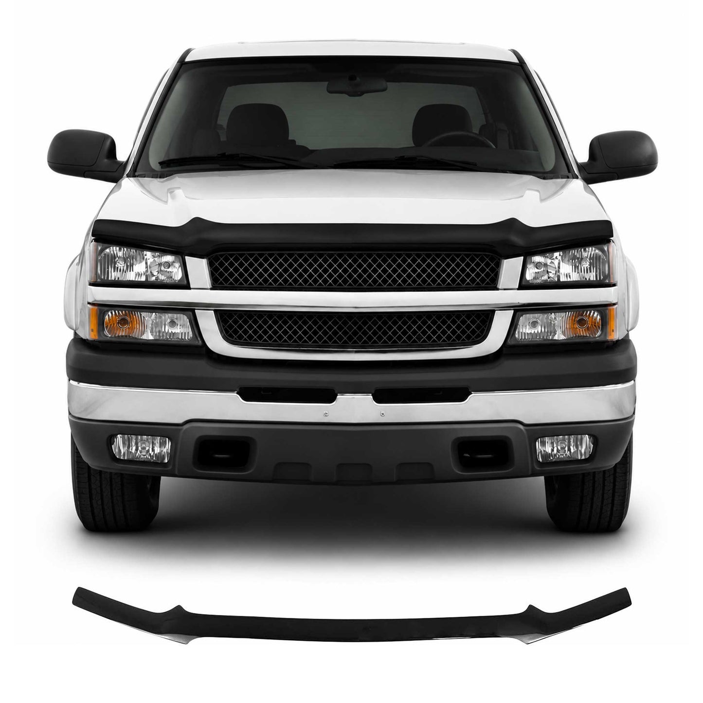 2003-2005 Chevrolet Silverado 1500 Front Bug Shield Hood Deflector 1 Pc Smoke Stick Install