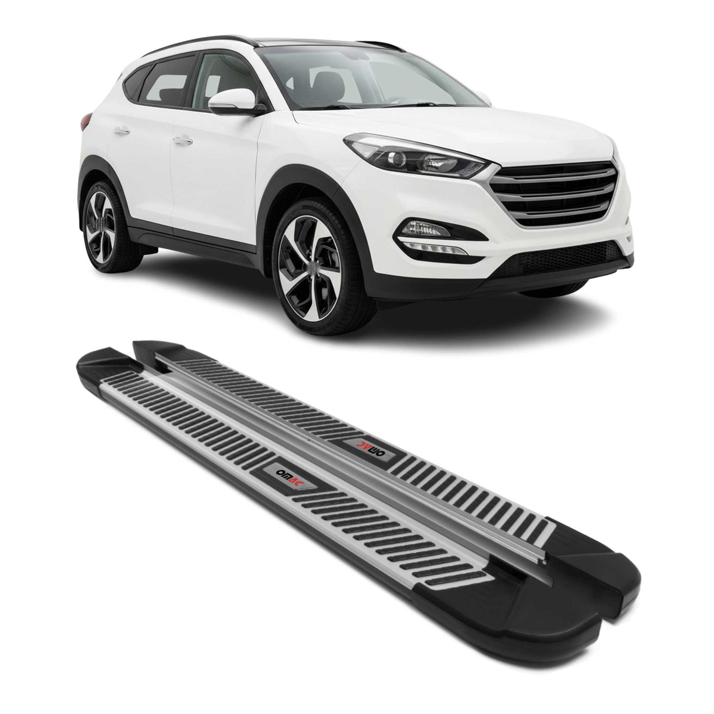 2016-2021 Hyundai Tucson Running Boards Side Steps Silver & Black