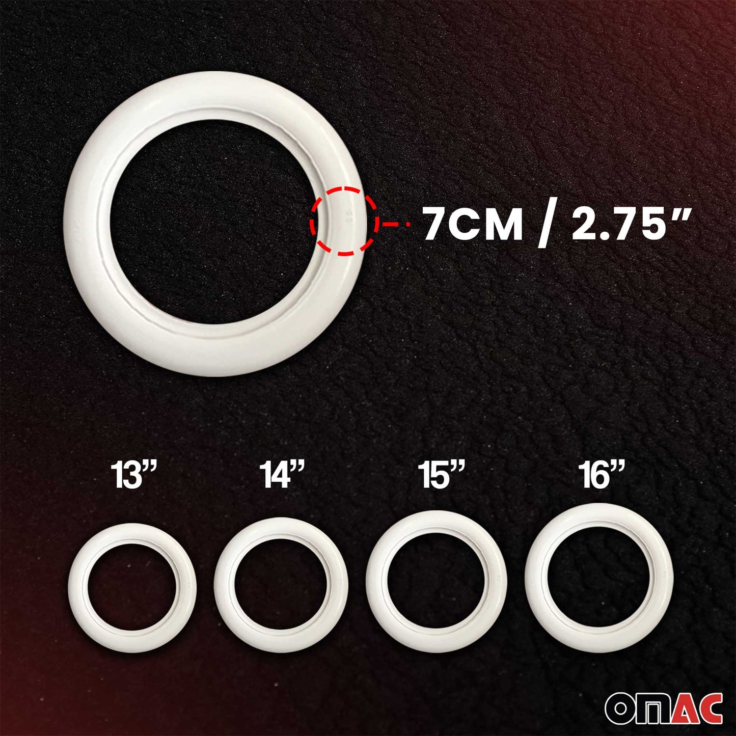 White Wall Tire Insert 16" Band Portawall Rims Sidewall Rubber Ring Set 4 Pcs