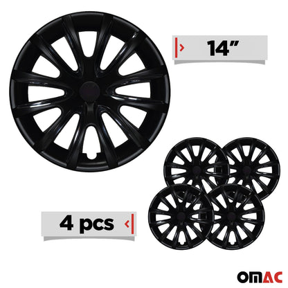 Bicolo Hub Caps Wheel Cover 14" Black Matt & Black Full Set 4 pcs.