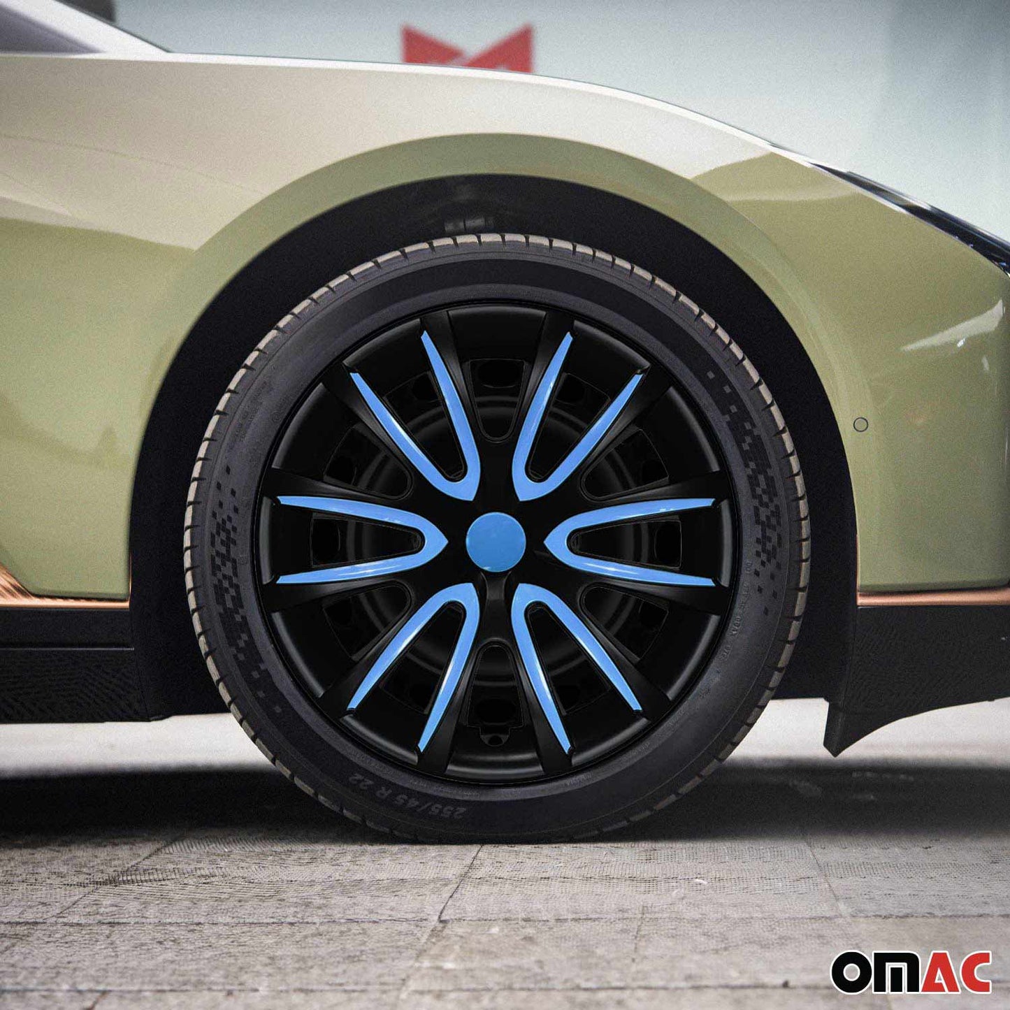 Bicolo Hub Caps Wheel Cover 16" Black Matt & Blue Full Set 4 pcs.