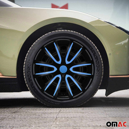 Bicolo Hub Caps Wheel Cover 16" Black Matt & Blue Full Set 4 pcs.