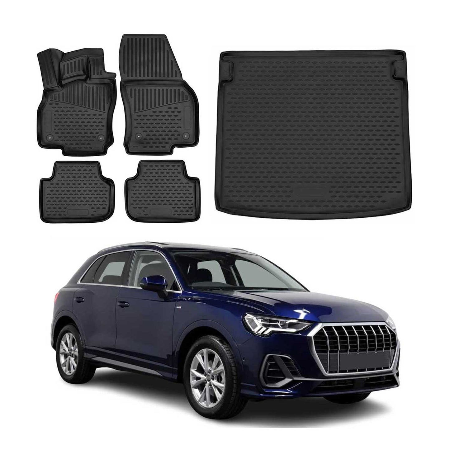 2019-2025 Audi Q3 2.gen Floor Mats & Cargo Liner Full Set All Weather Black