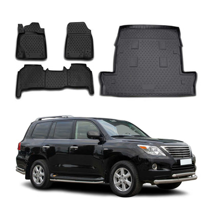 2008-2011 Lexus LX 570 1st and 2nd row Floor Mats & Cargo Liner Full Set All Weather Black