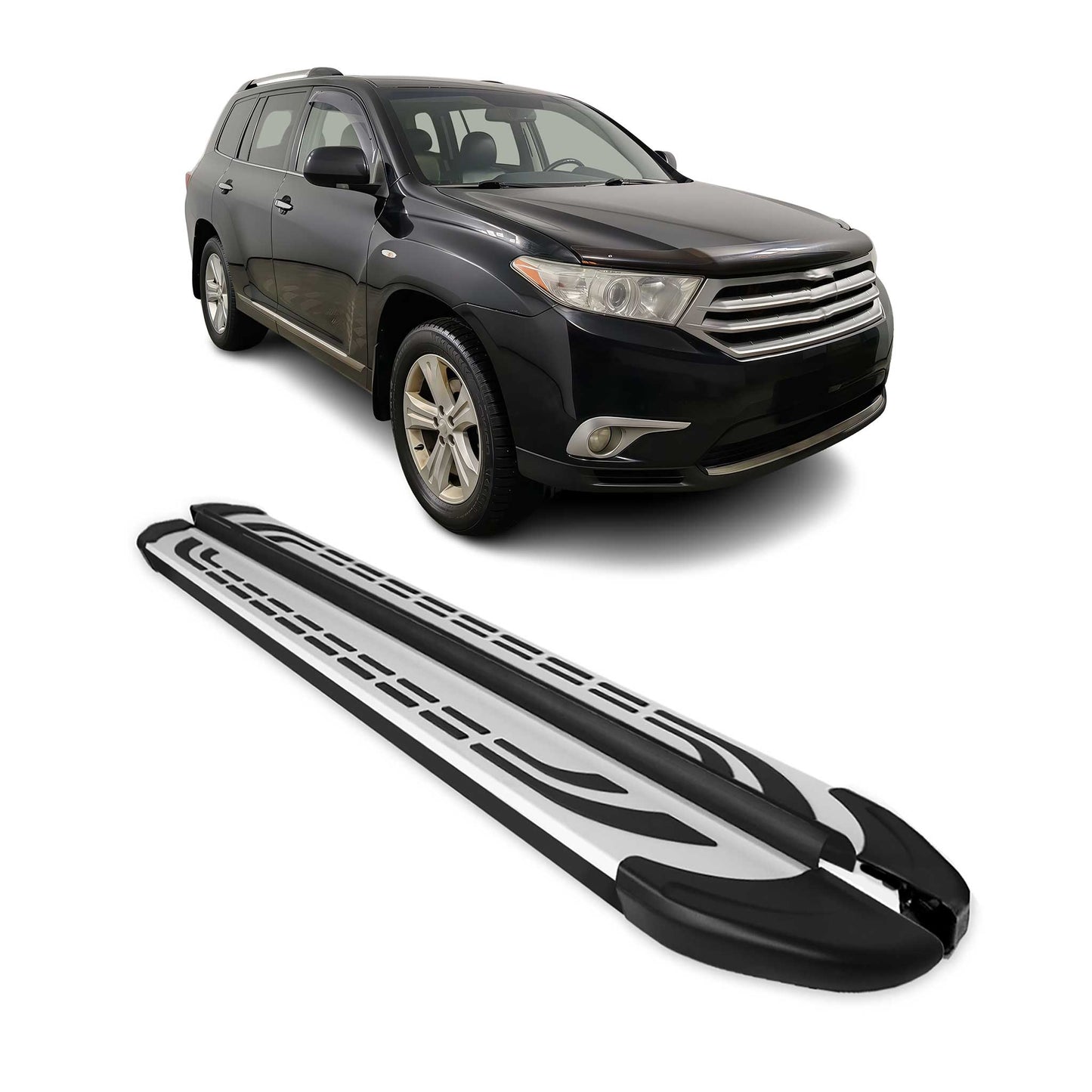 2008-2013 Toyota Highlander Running Boards Side Steps Silver & Black
