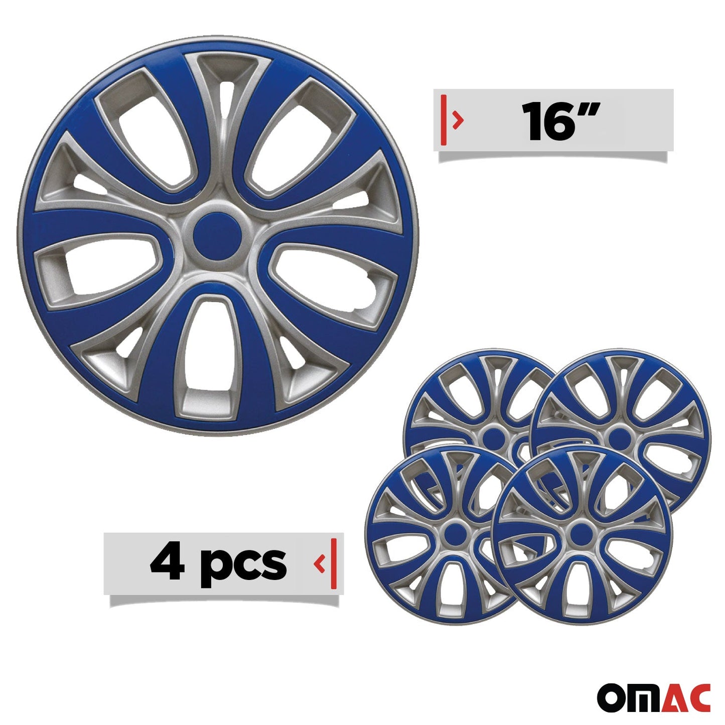 ColorFlex Hub Caps Wheel Cover 16" Gray & Dark Blue Full Set 4 pcs.