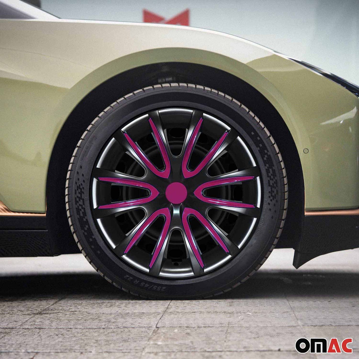 Bicolo Hub Caps Wheel Cover 16" Black & Violet Full Set 4 pcs.