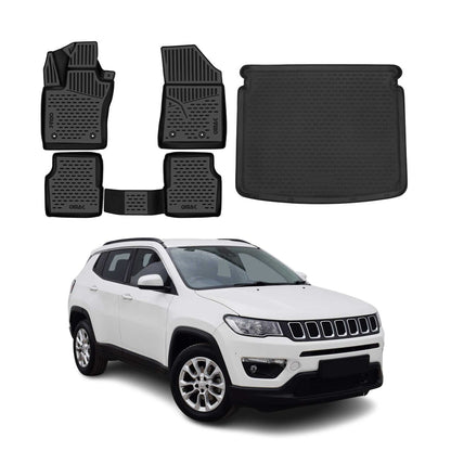 2017-2026 Jeep Compass Floor Mats & Cargo Liner Full Set All Weather Upper Trunk