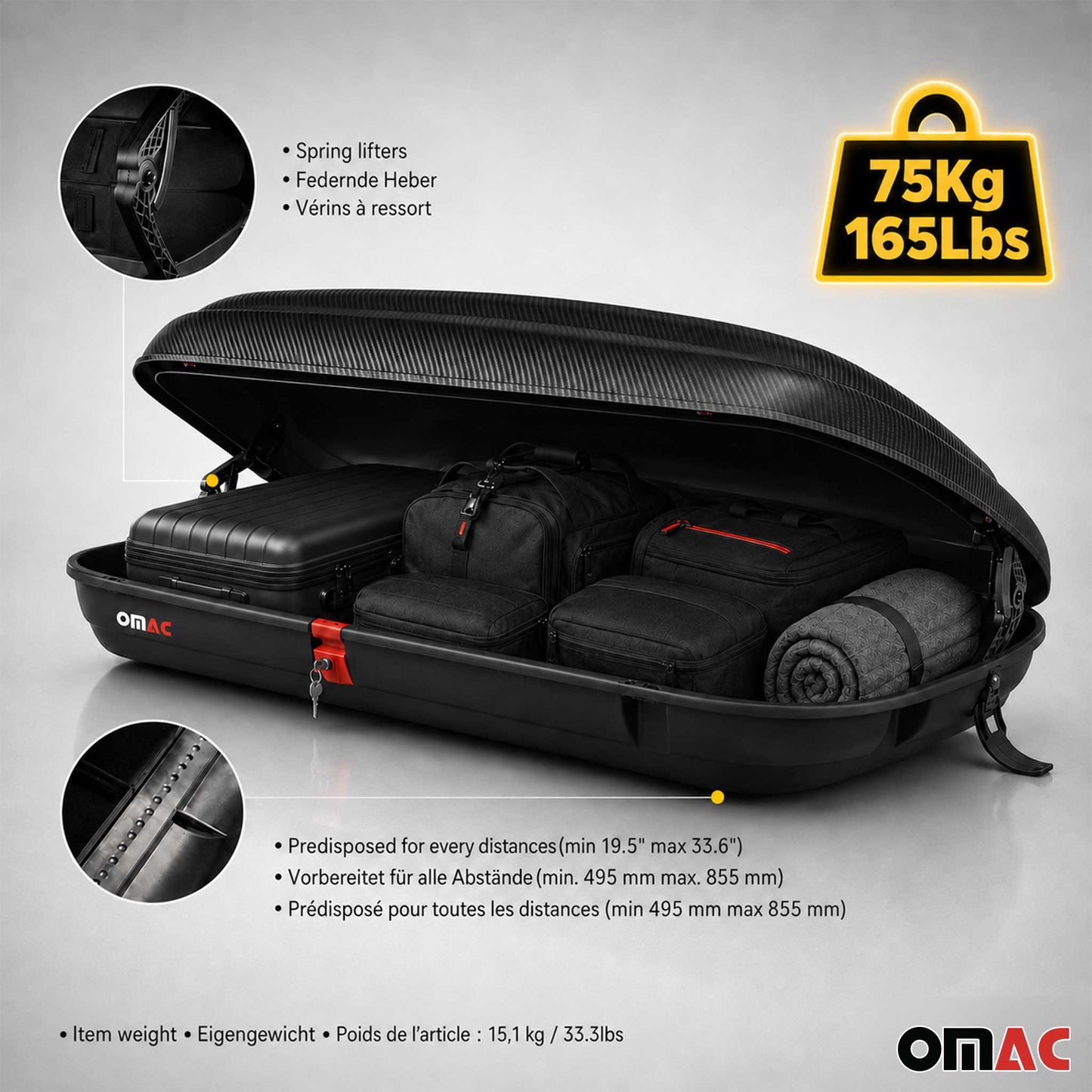Roof Cargo Box 14.1 Cubic Feet Carbon Fiber Textured