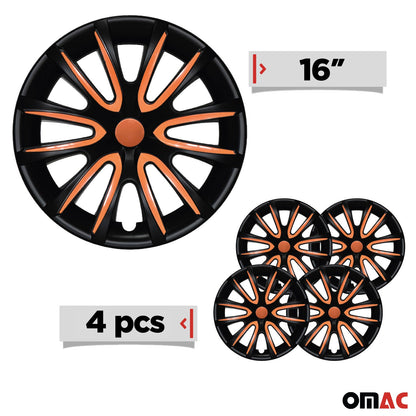 Bicolo Hub Caps Wheel Cover 16" Black Matt & Orange Full Set 4 pcs.