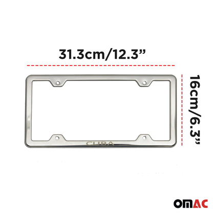 CUBA Print License Plate Frame Tag Holder Chrome S. Steel Set 2 Pcs.