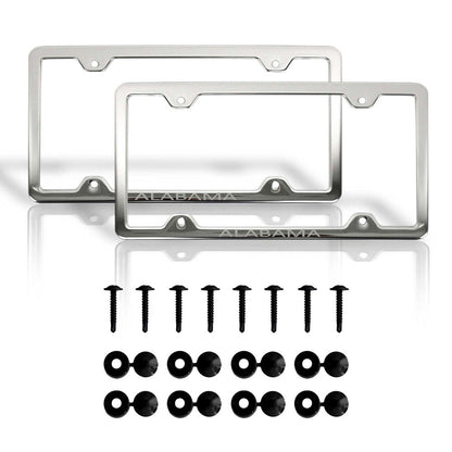 ALABAMA Print License Plate Frame Tag Holder Chrome S. Steel 2 pcs.