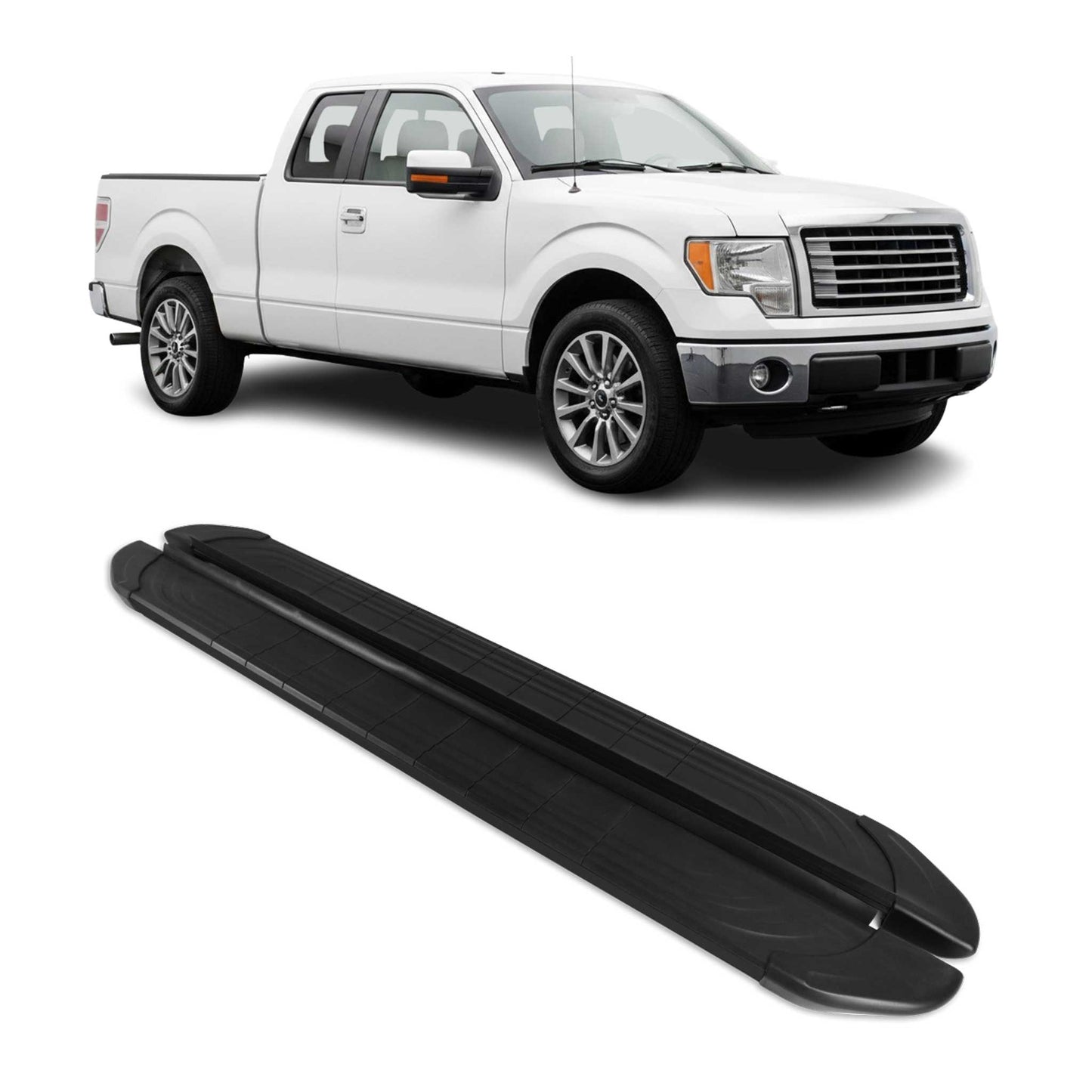 2009-2014 Ford F-150 Supercrew Cab Nerf Bars Side Steps Running Boards Black