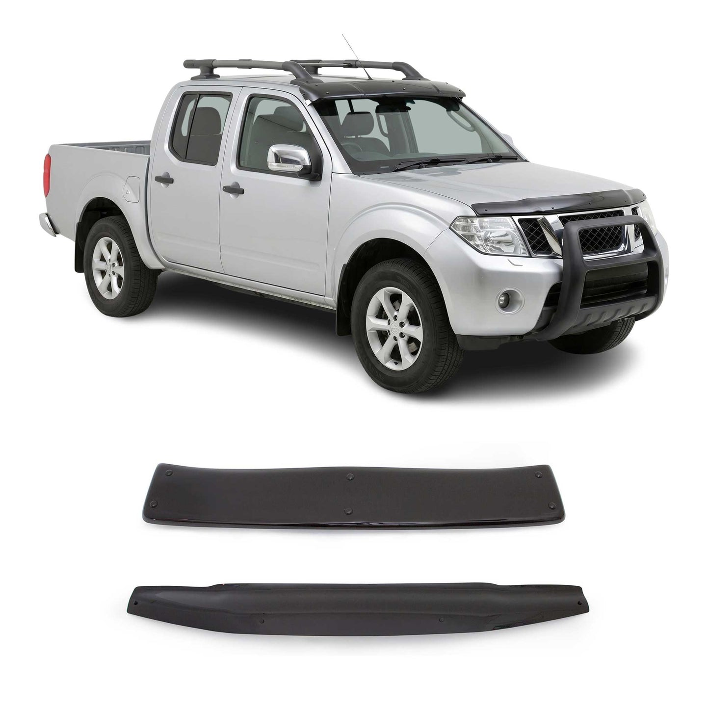 2005-2021 Nissan Frontier Windshield Sun Visor & Bug Shield Hood Deflector Kit 2Pcs Smoke