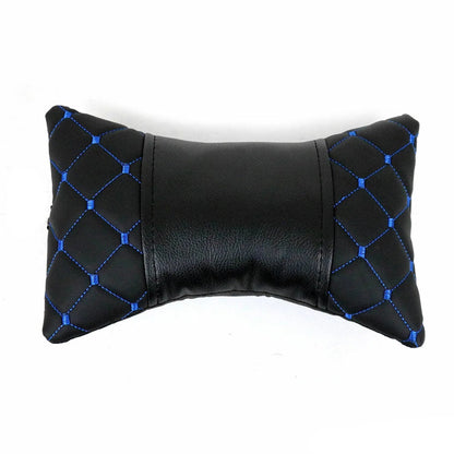 1x Car Seat Neck Pillow Head Shoulder Rest Pad PU Leather Black Blue Stitches