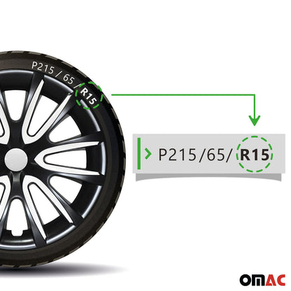 Bicolo Hub Caps Wheel Cover 15" Black & White Full Set 4 pcs.
