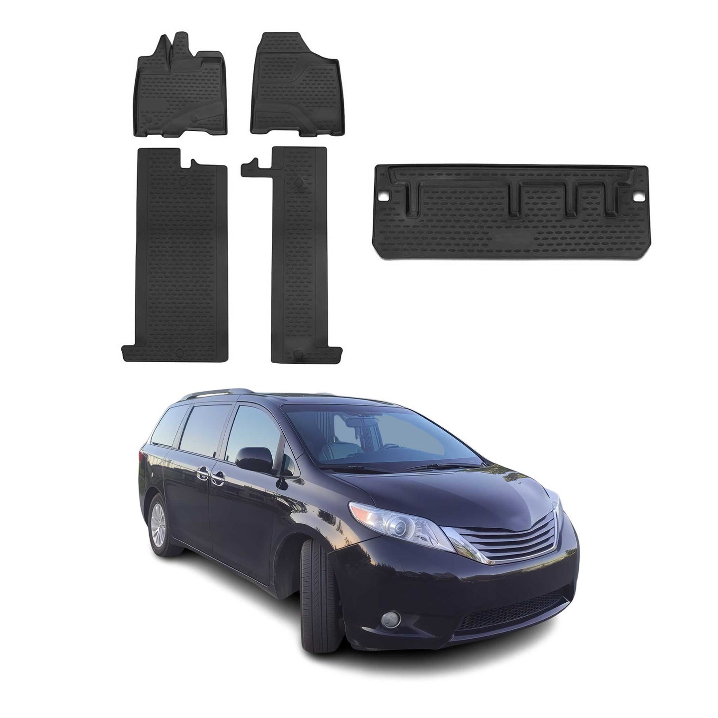 2011-2020 Toyota Sienna 3.gen 8 Seats Floor Mats & Cargo Liner Full Set All Weather 8 Seats Black 5 Pcs