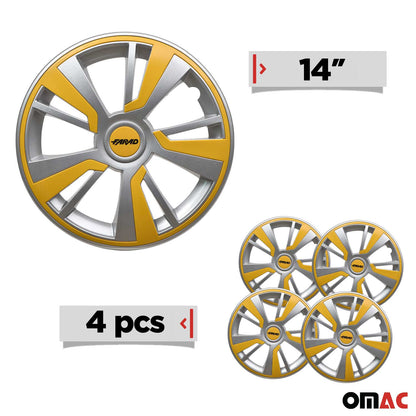 Twintone Hub Caps Wheel Cover 14" Grey & Yellow Insert Full Set 4 pcs.