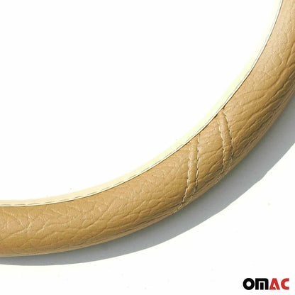 14.5-15.5’’ Steering Wheel Cover Dark Beige Leather Anti-slip Breathable