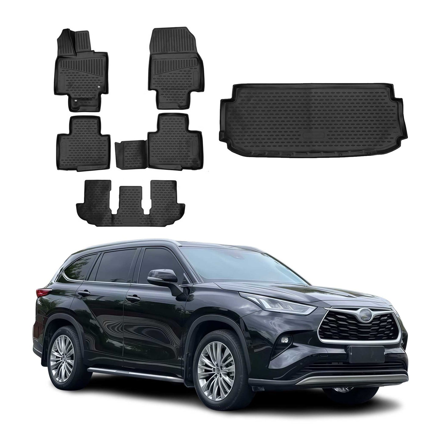 2020-2026 Toyota Highlander Floor Mats & Cargo Liner Full Set All Weather Black