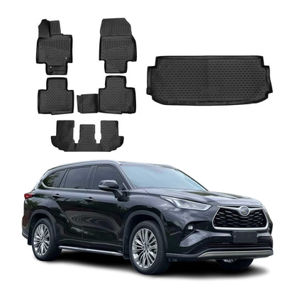2020-2026 Toyota Highlander Floor Mats & Cargo Liner Full Set All Weather Black